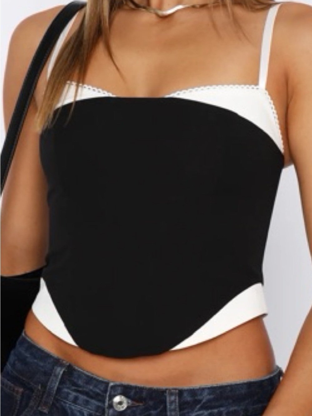 White fox boutique black and white corset tank